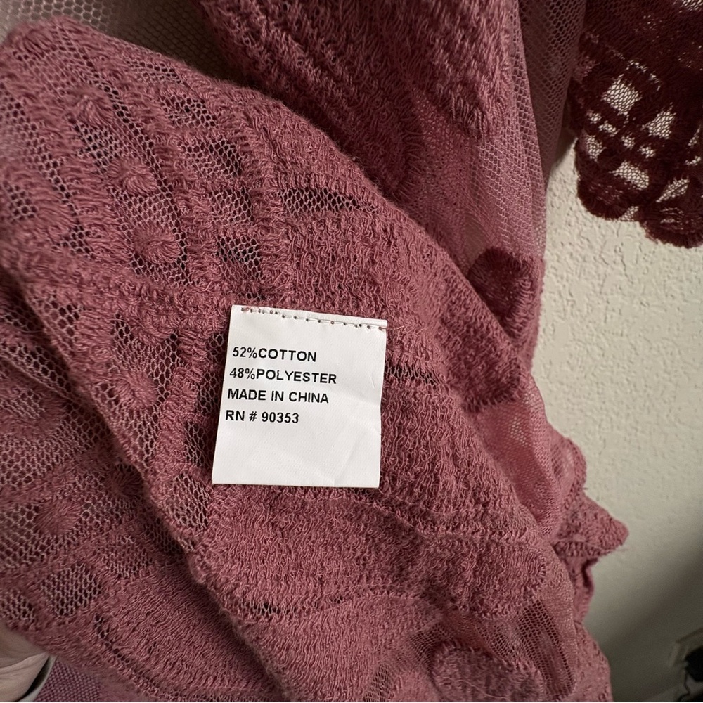 Rebellion Sheer Lace Duster/Kimono, Long Cardigan, Dark Rose Color, Sz. Small - Picture 12 of 12